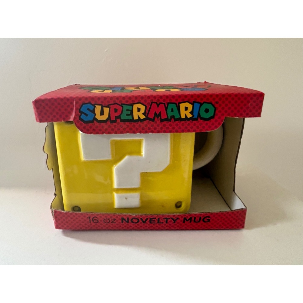 Super Mario Question Block 16 oz Ceramic Novelty Mug Nintendo Yellow Square Box